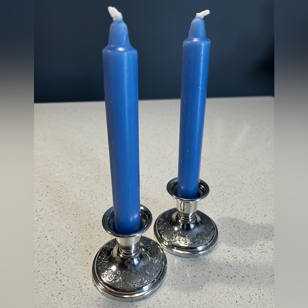 Vintage BIRKS Sterling Silver Candlesticks 440g combined Weighted Base + Candles